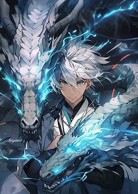 Anime Boy with Dragon Companions