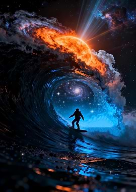 Astronaut Surfing Cosmic Wave