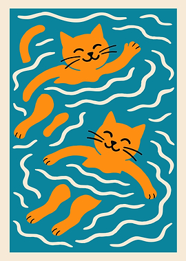 Swimming Cats Illustration