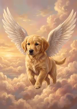Golden Retriever Angel in the Clouds