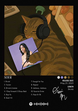 Cat listening to Olivia Rodrigo's Sour