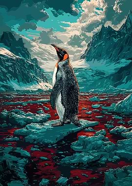Penguin in Antarctic Landscape Digital Art