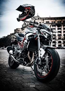 Kawasaki Z900 Motorcycle with Helmet