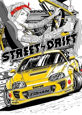 Street Drift Yellow Car Illustration