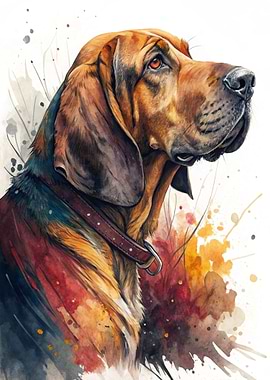 Watercolor Portrait of a Bloodhound Dog