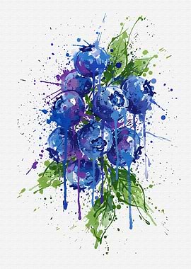 Blueberry Watercolor Art