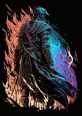 Armored Knight Amidst Flames
