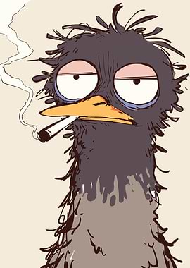 Smoking Bird Cartoon Character Illustration