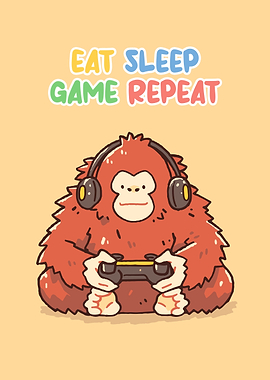 Gamer Orangutan Cartoon Illustration