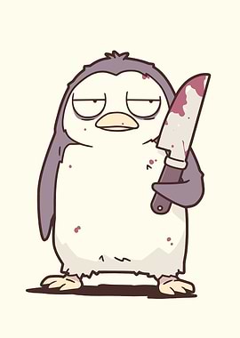 Menacing Penguin with Bloody Knife