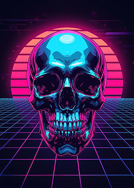 Cyberpunk Skull with Neon Grid