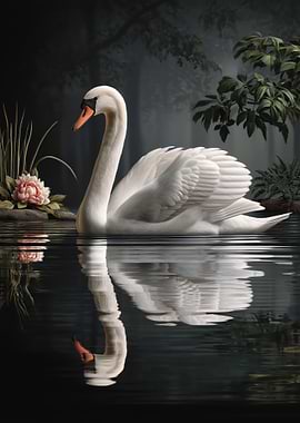 Elegant Swan on Water with Reflection