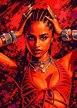 Red Portrait of Tyla with Braids