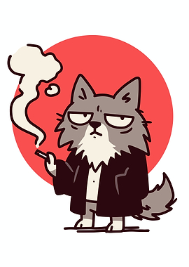 Cartoon Wolf Smoking with Red Background