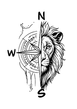 Lion Compass Black and White Design