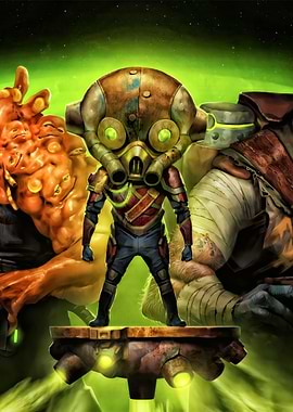 Steampunk Character with Gas Mask and Allies