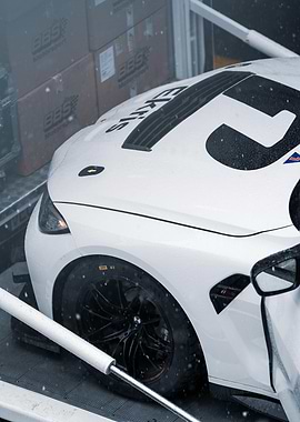 White Race Car Close-Up