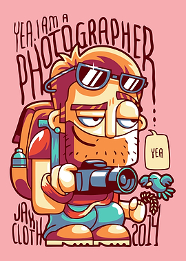 Cartoon Photographer with Camera and Bird