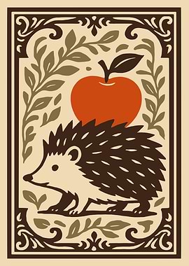 Hedgehog and Apple Illustration
