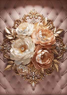 Floral Ornate Gold Frame on Pink