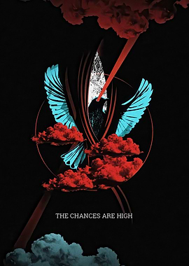 Abstract Bird with Clouds and Text