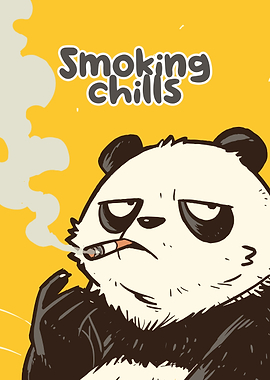 Smoking Chills Panda Cartoon Illustration
