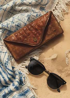 Beach Still Life with Sunglasses and a Leather Case