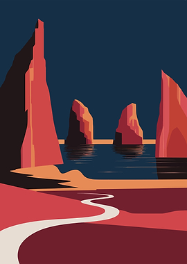 Abstract Coastal Landscape with Rock Formations