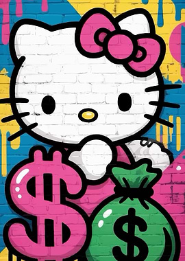 Hello Kitty Money Graffiti Art