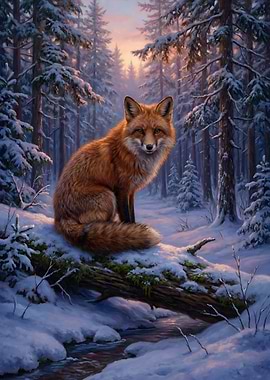 Fox in Winter Forest