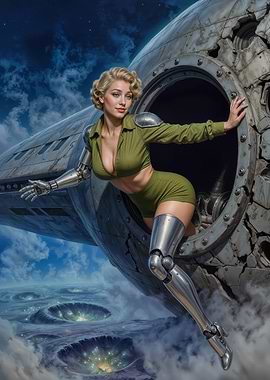 Retro Sci-Fi Woman in Spaceship