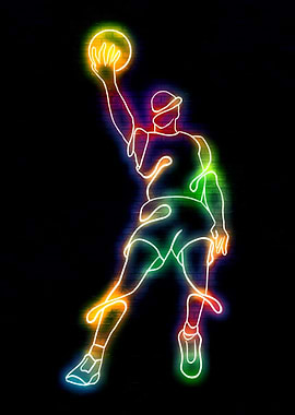 Neon Basketball Player Dunking