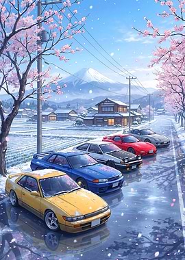 JDM Car Anime Winter Cherry Blossom
