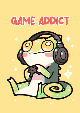 Cute Chameleon Game Addict Illustration