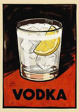 Retro Vodka Cocktail with Lemon Slice