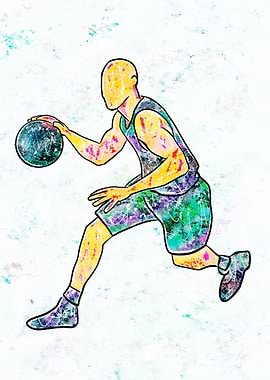 Abstract Basketball Player Dribbling Ball