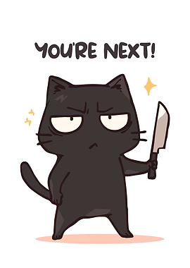 Menacing Cat with Knife Cartoon Illustration