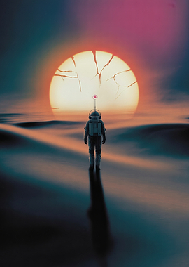 Dark Aura - Astronaut on a desolate planet landscape