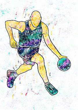 Basketball Player Dribbling Colorful Abstract Art