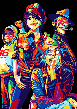 Gorillaz band colorful digital art