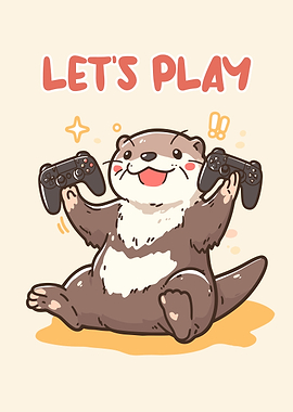Cute Otter Gamer Illustration