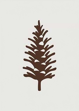 Brown Pinecone Silhouette on White Background