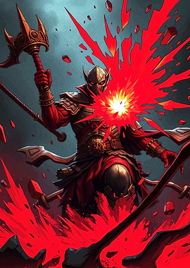 Fantasy Warrior with Hammer and Explosion