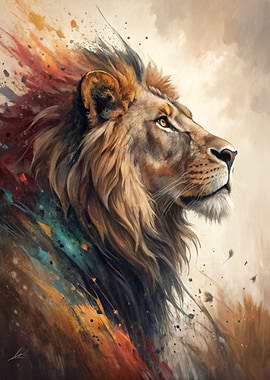 Majestic Lion Portrait with Abstract Accents
