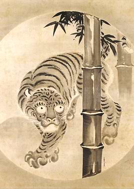 Tiger and Bamboo Japanese Painting