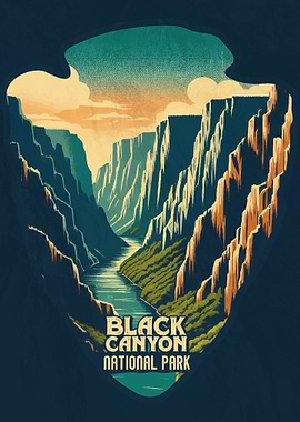 Vintage Black Canyon National Park, Retro National park, United States of America Black Canyon