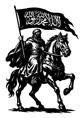 Black and White Horseman with Flag