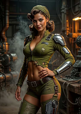Steampunk Woman in Military Style Outfit