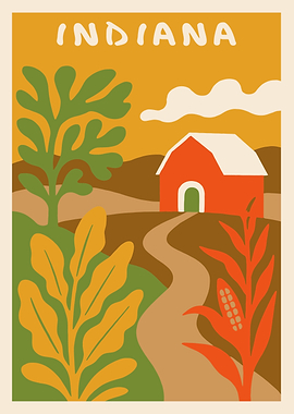 Indiana Farm Landscape Illustration