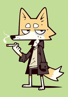 Anthropomorphic Fox Smoking Cigarette Cartoon